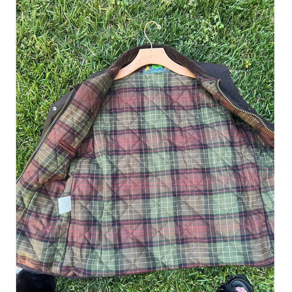 Hunter Outdoor British  Waxed Cotton Gillet  Vest Brown Tartan Plaid L 14 - Picture 3 of 10